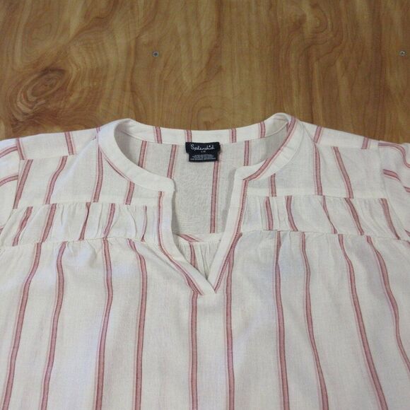 SPLENDID Ladies Linen Blend Shirt Blouse Sz L Yoked Red Wht Strip V Neck Top NWT - Picture 4 of 13